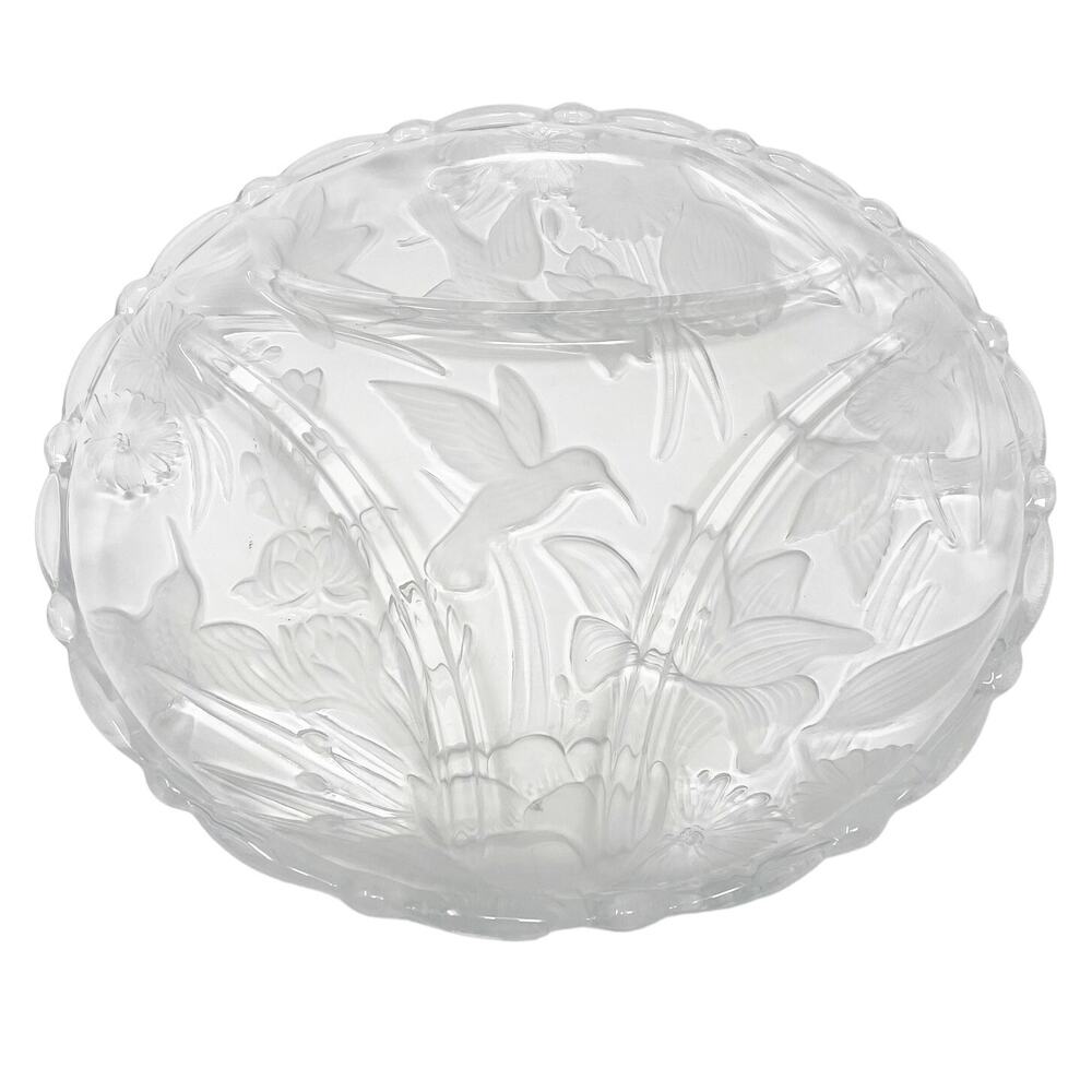 Vintage Studio Frosted‎ Hummingbird Clear Glass Round Divided Platter Bridal EUC